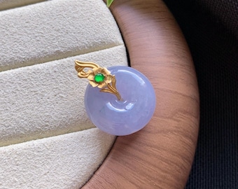 18K Gold Bail Authentic Burmese Icy Jadeite Mini Lavender Buckle Pendant Certified Tpye A