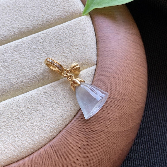 Burmese Jadeite Jade Icy Lotus Seedpod Mini  Pendant, 18k Gold  Bail ,Tpye A Certified.