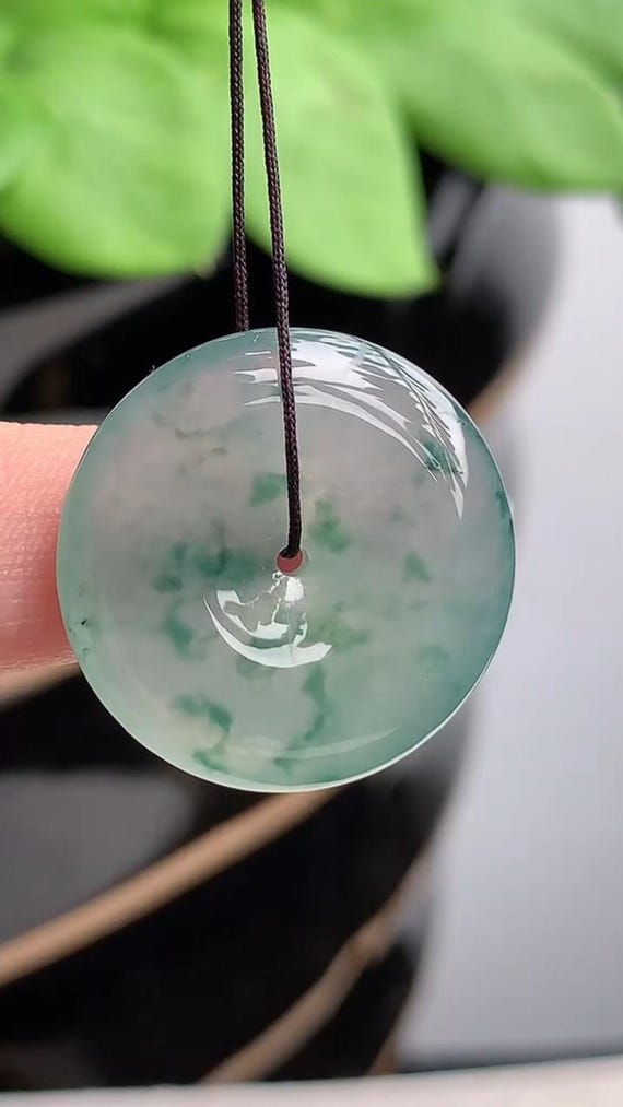Burmese Ice Floating Flower Jadeite Donut Buckle  Pendant: Grade A Jade Small Buckle Certified