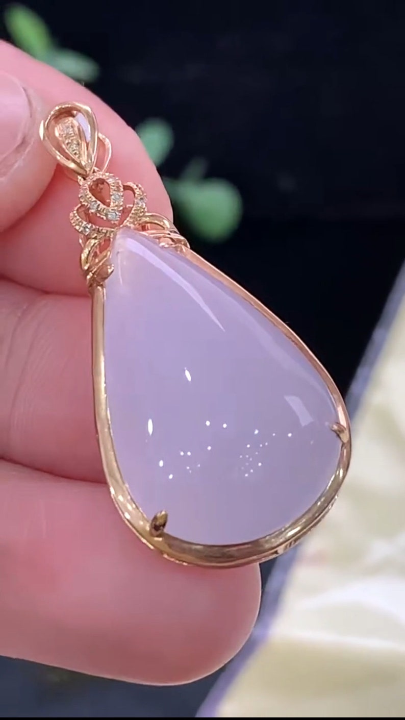 18K Gold Luxury Inlay Myanmar Natural Jadeite Jadeice Icy Violet Water ...
