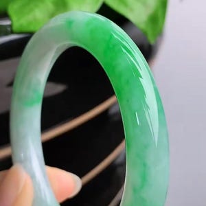 Myanmar Jadeite Jade Bangle: Ice Floating Green, Grade A, 55mm