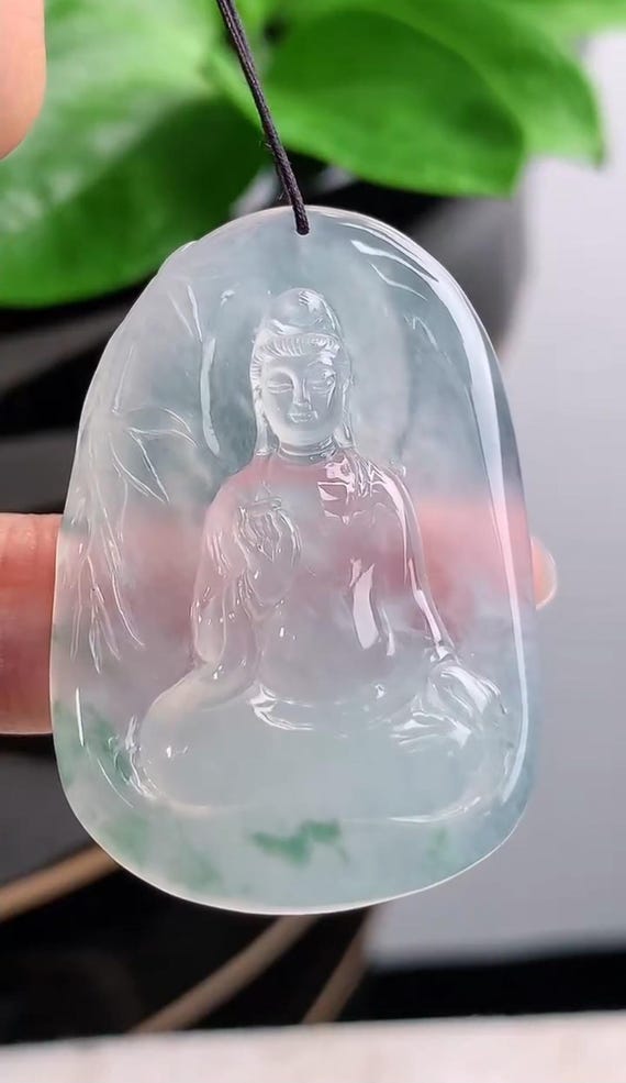 Burmese Jadeite Guanyin Pendant: Ice Floating Flower, Certified Authentic