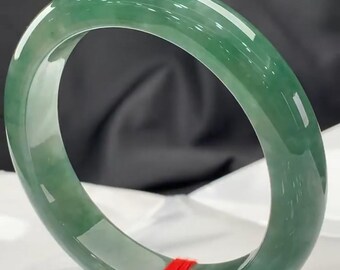 Brazalete de jadeíta birmana auténtica certificada: color verde aceitoso, grado A (talla 58/59), regalo para ella.