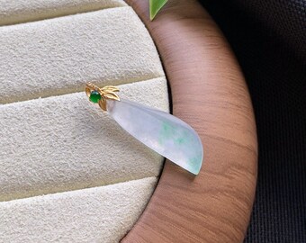 18K Gold Bail Authentic Burmese Icy Jadeite Mini Floating Green Veins Pendant Certified Tpye A