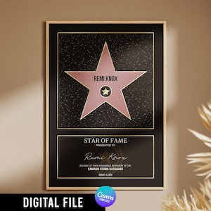 Hollywood Star of Fame - Canva Template | Iconic & Classic | personalized decor, wall art, home decor, birthday gift, digital products