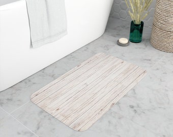 White Washed Wood Pattern Bathroom Mat - Non-Slip, Absorbent, Eco-Friendly Cotton Bath Rug