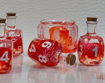 Set of 8 Potion Dice Bottles with Brains Inside Brainy Dice Pink Bottles for TtRPG and DnD like games