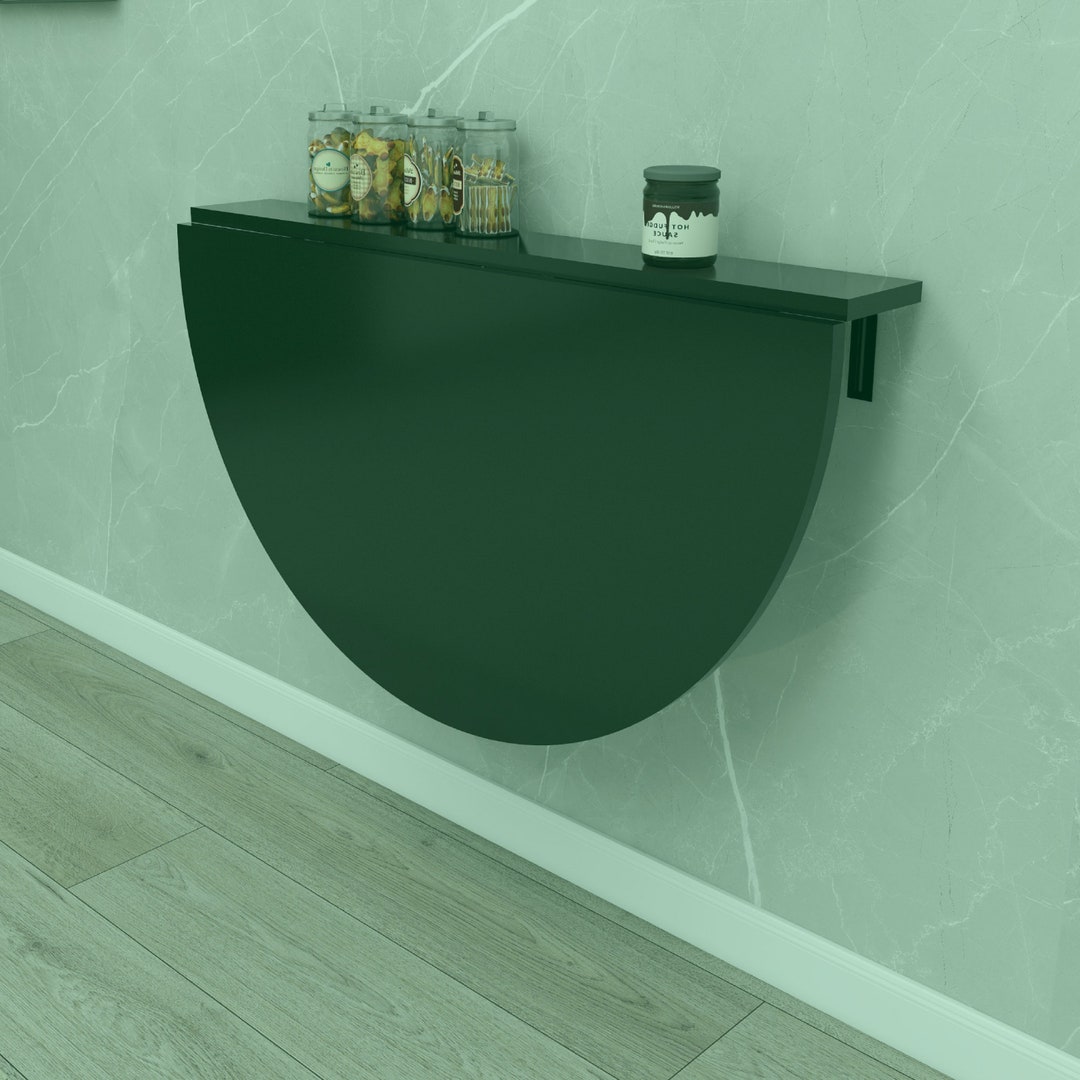 Matte Black Wall Mounted Oval Design Folding Table With Fixed Shelf ...