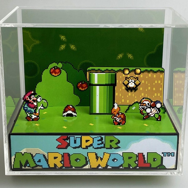 Super Mario World Cube Diorama - Super Mario Cube Diorama - Super Mario World Gift - Super Mario Gift - Super Nintendo Super Mario World