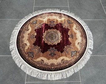 Copper Silk Rug/ Circle Rug 5x5/ Small Silk Rug/ Red Oriental Rug/ Circle Minimalist Carpet/ Bamboo Silk Rug/ Traditional Gift/ 3.28*3.28ft.