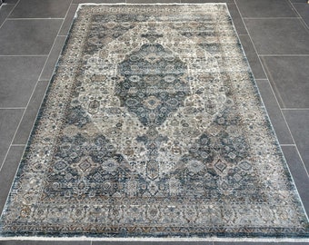 Alfombra de seda verde: alfombra turca moderna, 1,5 x 2,3 m