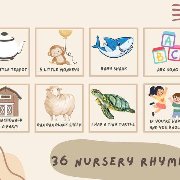 Nursery rhyme flashcards - printable classroom decor for montessori, toddlers and preschool - early years learning digital download