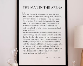 The Man in the Arena Print, Theodore Roosevelt Quote, Motivational Wall Art