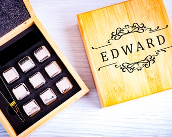 Personalized Whiskey Stones Set in Bamboo Case, Whiskey Stones Set, Whiskey Stone Set, Chilling Stones, Custom Whiskey Stones, Gift For Him