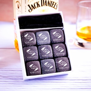 Company Logo Engraved Whiskey Stones, Customized Whiskey Stone Set, Personalized Chilling Stones, Corporate Gift, Business Gift, Office Gift