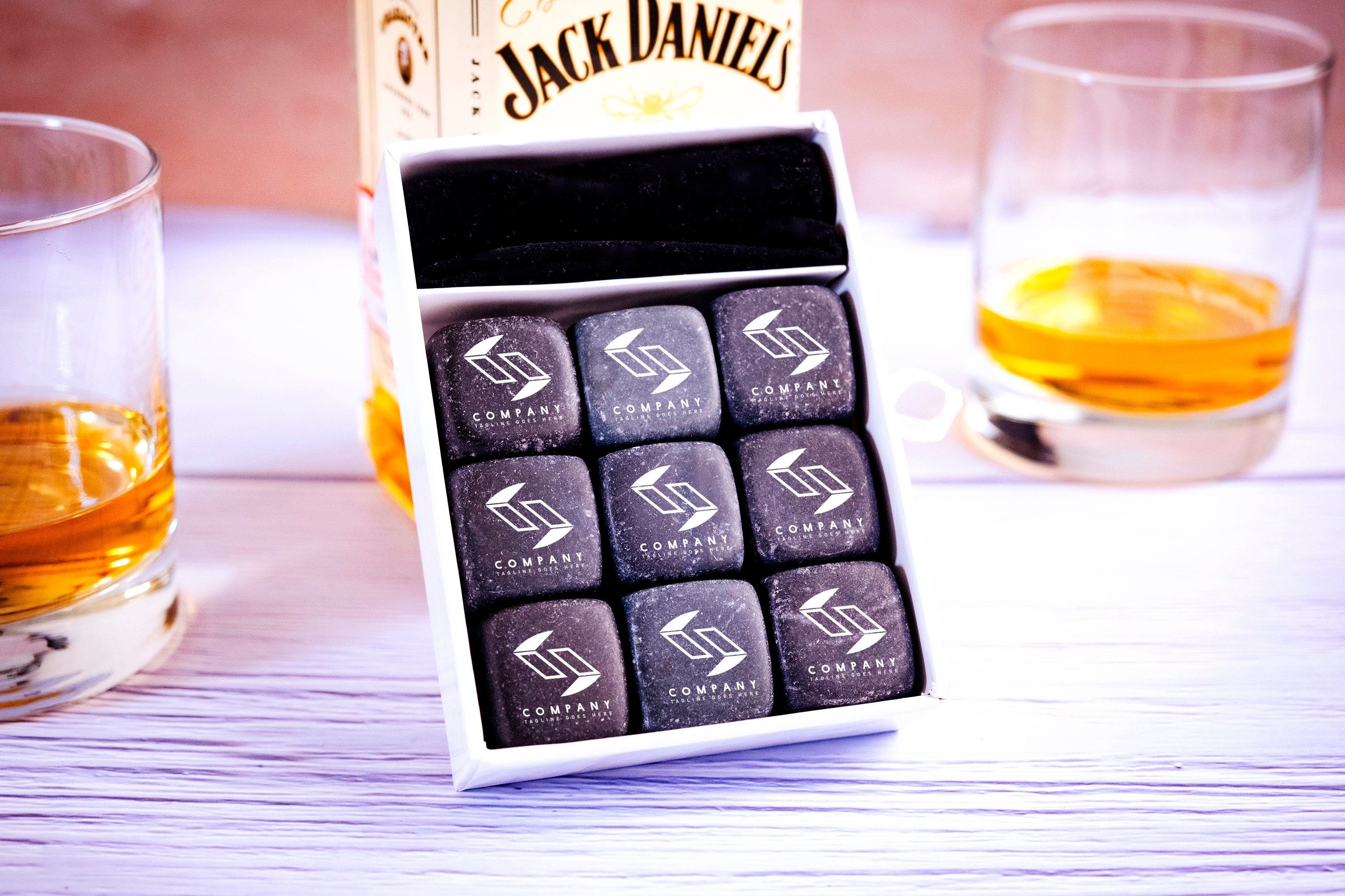 Company Logo Engraved Whiskey Stones, Customized Whiskey Stone Set, Personalized Chilling Stones, Corporate Gift, Business Gift, Office Gift