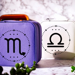 Zodiac Sign Jewelry Box, Travel Jewelry Case, Zodiac Sign Travel Leather Jewelry Case, Jewelry Organizer, Custom Horoscope Jewelry Box