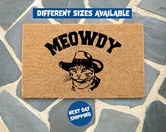 Felpudo de bienvenida con diseño de gato vaquero, decoración rústica del oeste, decoración divertida para el porche, felpudo para amantes de los gatos, regalo bonito, regalo para un nuevo hogar.