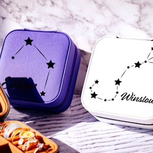 Zodiac Constellation Jewelry Box, Travel Jewelry Case, Zodiac Star Travel Leather Jewelry Box, Jewelry Organizer, Gift For Her, Gift For Mom