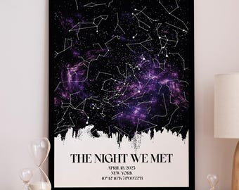 Impresión de mapa estelar de La noche que nos conocimos, regalo de San Valentín, regalo para novia, impresión de cielo nocturno, regalo personalizado, regalo de aniversario, mapa estelar