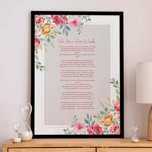 Personalized Poem Print, Your Favorite Quote Frame, Write Your Own Quote Frame, Custom Gift, Floral Wall Art, Housewarming Gift, Wall Art