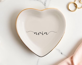 Personalized Heart Trinket Dish, Custom Ceramic Jewelry Tray