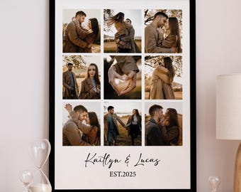 Personalized Couples Photo Collage Frame, Anniversary Gift, Home Decor