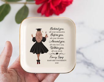 Personalized Graduation Ring Dish, College Gift, Ceramic Jewelry Holder