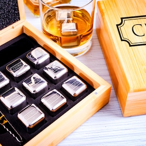 Groomsmen Whiskey Stone Set Set in Bamboo Case, Whiskey Stone Set, Chilling Stones, Custom Whiskey Stones, Groomsmen Gifts, Gift For Dad