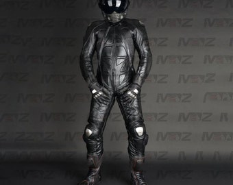 Schwarzer Leder-Rennanzug, Motorradausrüstung, Fahrer-Outfit, Motorrad-Trainingsanzug, Schutzanzug