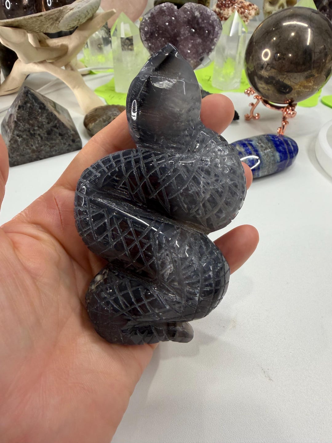 UV Reactive Volcano Agate Snake Carving | Glowing Serpent Crystal ...