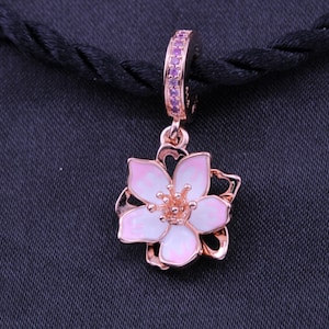 NEW Pandora Pink Cherry Blossom Dangle Charm W/ Threaded Rope Bracelet