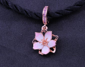 NEW Pandora Pink Cherry Blossom Dangle Charm W/ Threaded Rope Bracelet