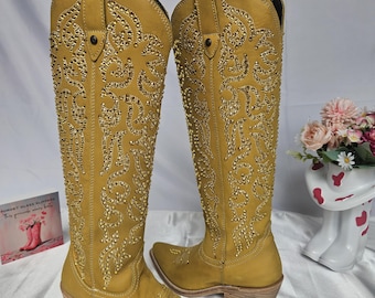 Botas vaqueras New Liberty Black Alley Sunshine con cristales Swarovski, talla 7.5