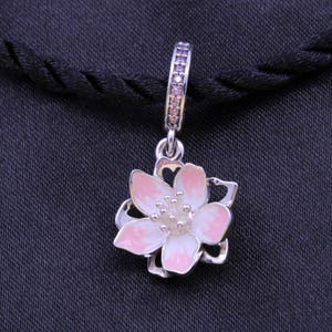NEW Pandora Pink Cherry Blossom Dangle Charm W/ Threaded Rope Bracelet