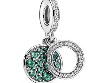 NEW Pandora Sparkling Green Disc Double Dangle Charm