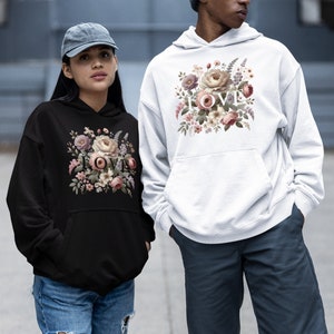 Love Floret design hoodie, Vintage Hoodie, women&#39;s floral sweatshirt, flower hoodie, floral print hoodie, floral design hoodie