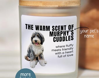 Vela personalizada con foto de Bernedoodle, regalo personalizado para dueños de perros Bernedoodle, regalo para mamás y papás Bernedoodle, regalo de cumpleaños para amantes de los Doodle