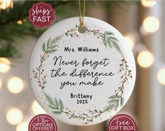 Personalized Teacher Christmas Ornament, Custom Teacher Thank You Gift, Teacher Appreciation Christmas Ornament, Teacher Retirement Keepsake