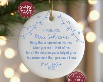 Personalized Teacher Christmas Ornament, Custom Teacher Thank You Gift, Teacher Appreciation Christmas Ornament, Teacher Retirement Keepsake