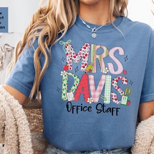 Personalized Front Office Back to School Comfort Colors Strawberry Shirt, Customized Front Office Squad First Day of School Office Staff Tee