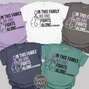 Personalized Pancreatic Cancer Support Shirt, Custom Family Support Pancreatic Cancer Survivor Tshirt, Purple Ribbon Cancer Fighter T Shirt