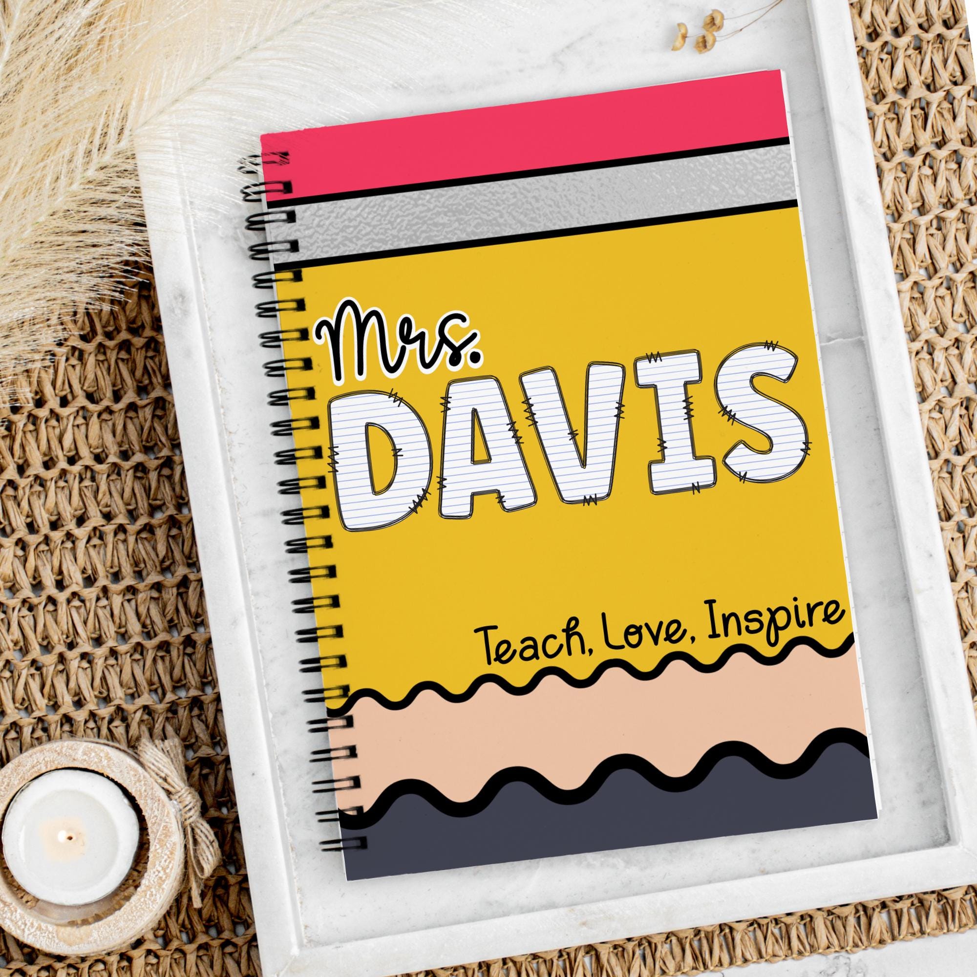 Personalized Back to School Teacher Diary Spiral Journal, Custom New Teacher Meeting Notebook, Customizable Teacher Name Notepad Keepsake
