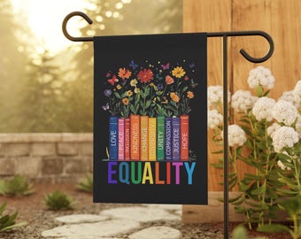 Letrero de jardín "Igualdad e Inclusión", bandera colorida del orgullo progresista, decoración de jardín LGBTQ Pride Ally, letrero de jardín para la justicia social, Mes del Orgullo