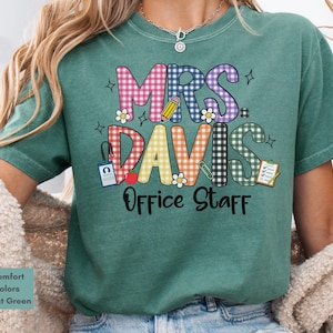 Personalized Front Office Back to School Comfort Colors Gingham Shirt, Customized Front Office Squad First Day of School Office Staff Tshirt