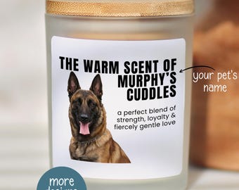 Vela personalizada con foto de pastor belga malinois, regalo personalizado para dueños de perros malinois, regalo para padres y madres de pastores belgas, regalo para amantes de los malinois.