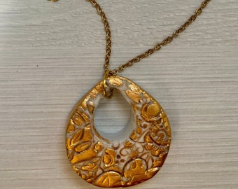 Handmade Porcelain Ceramic Necklace with Gold Accents