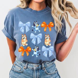 Bluey and Bingo Coquette Tee, Comfort Colors, Gildan Tee, Bluey and Bingo design shirt, Bow design T-shirt, Gift for Mom, Youth, Toddler