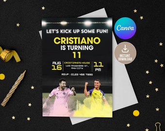 Soccer Players Birthday Invitation, Football Stars Birthday,Messi Ronaldo Birthday Invitation,Editable Soccer Messi Ronaldo Birthday Envite