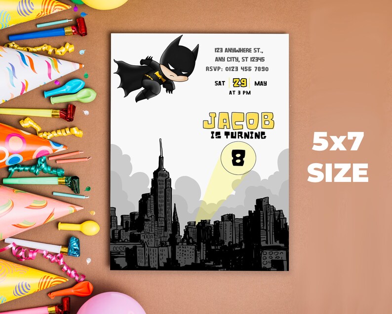 Editable Bat Superhero Invitation Digital,Printable Bat Guy Birthday Party Invitation,Superhero Birthday,Bat Boy Party Invite,Boy Birthday zdjęcie 5